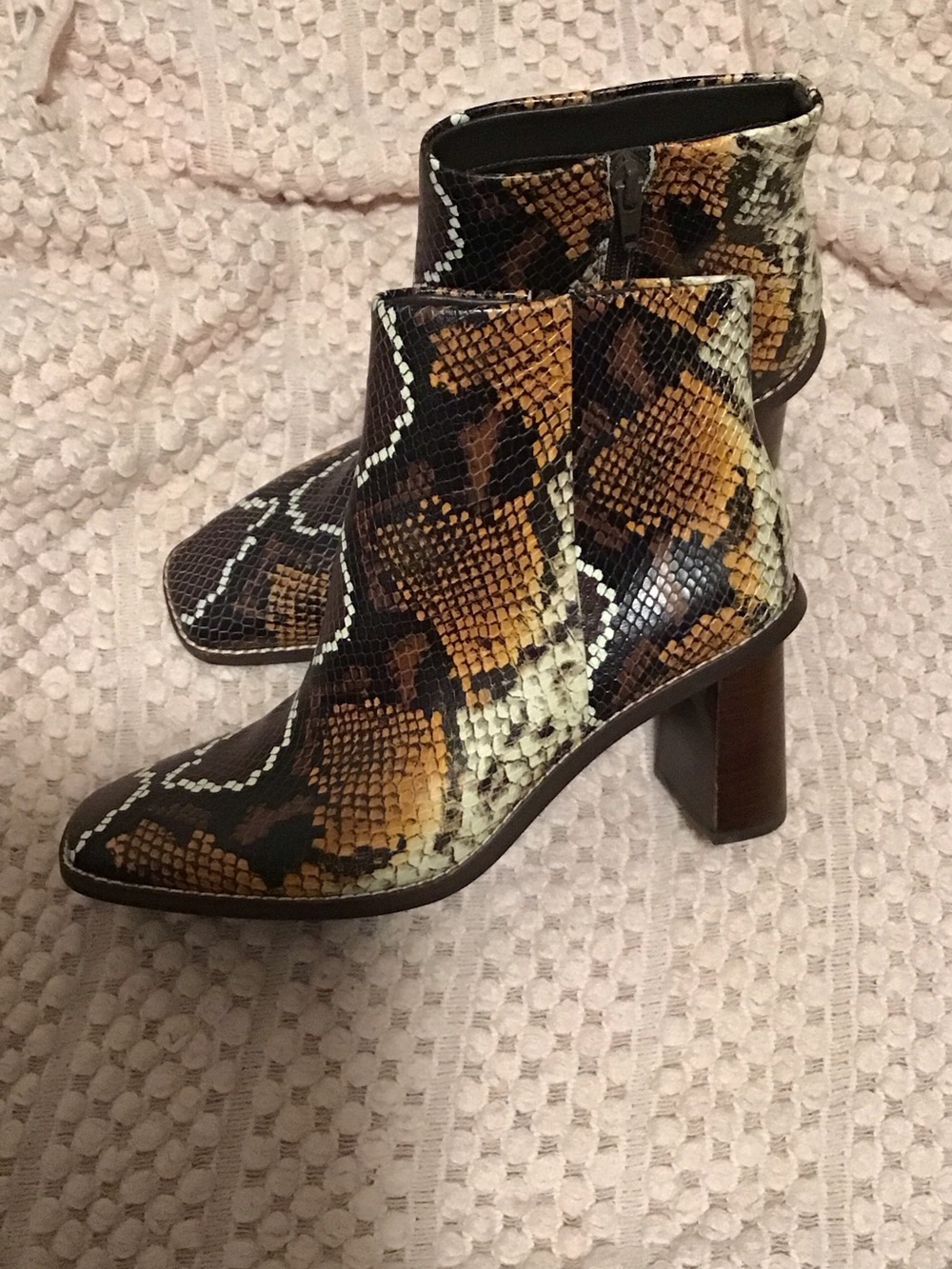 Gibson Latimer Snake-Print Ankle Boots in Brown, Black and Cream